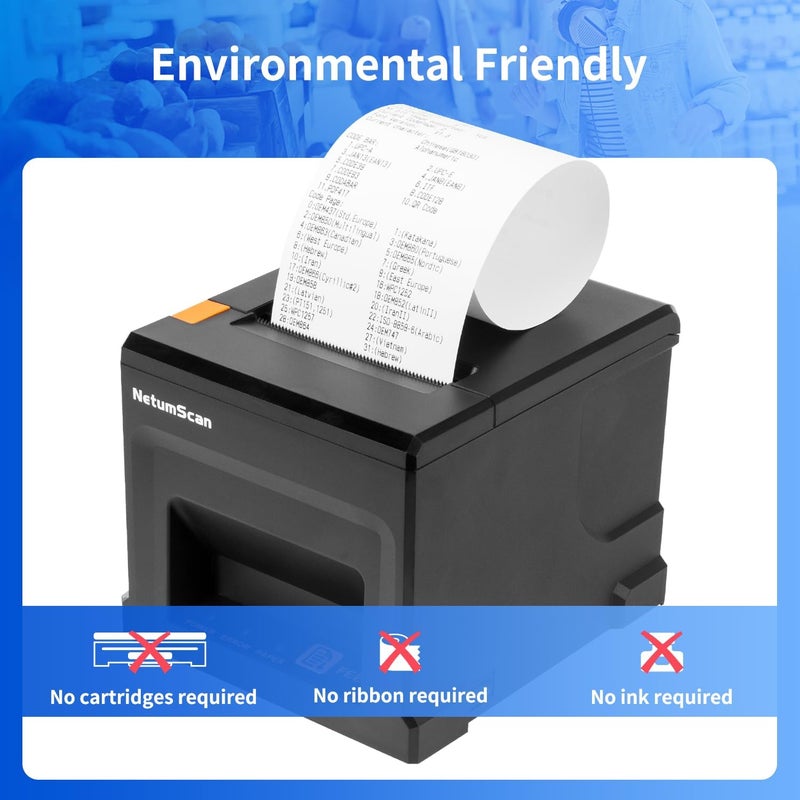 NetumScan USB POS Receipt Printer, 80mm Thermal Receipt Printer with Auto Cutter Cash Drawer, 300mm/s, Support Windows/Mac/Linux, Restaurant Kitchen Printer for ESC/POS(Only USB Interface) 8360 - Image 5